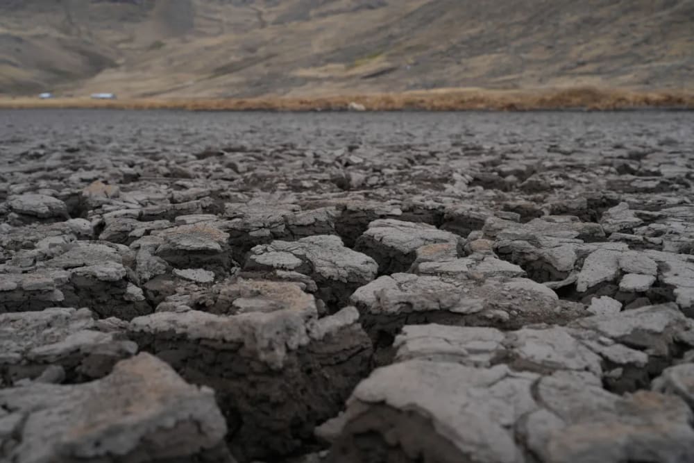 An aerial view of the drying Cconchaccota lagoon.