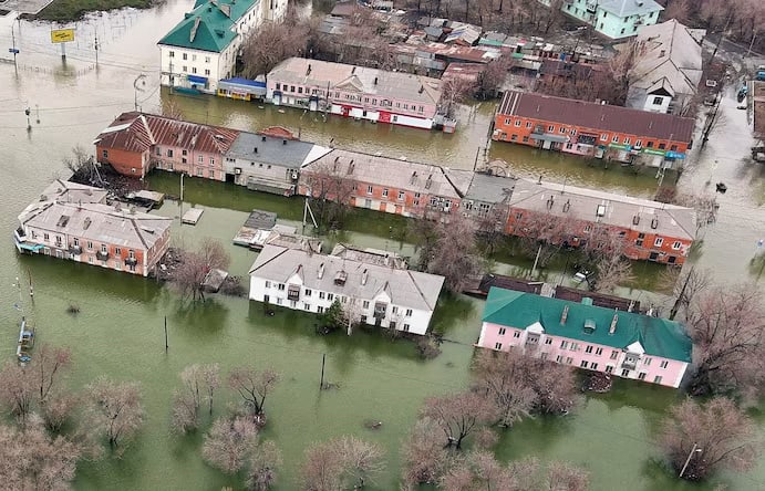 Aerial photo of flood in Orsk