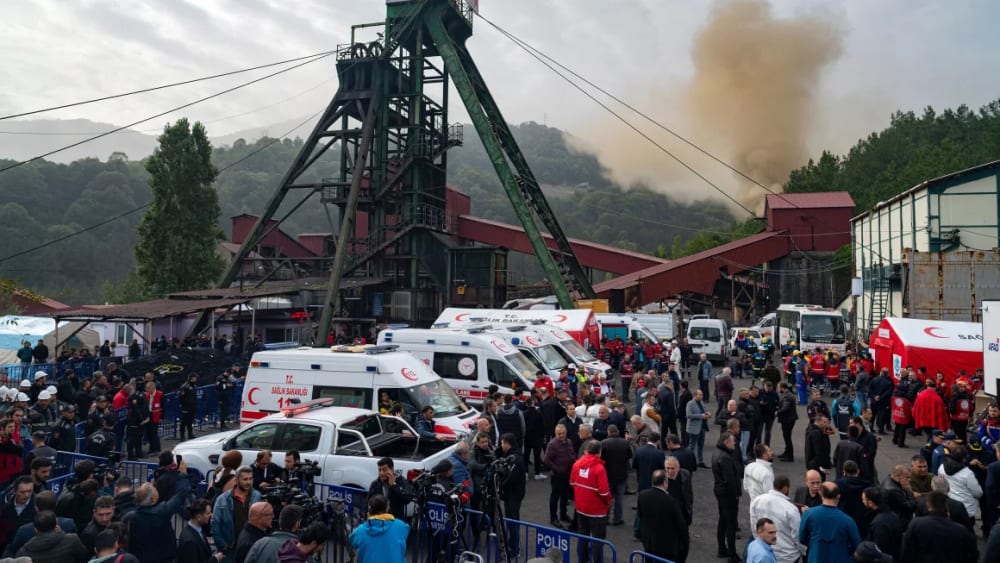People gather near a coal mine after an explosion in Amasra, Bartin province, Turkey, October 15, 2022.