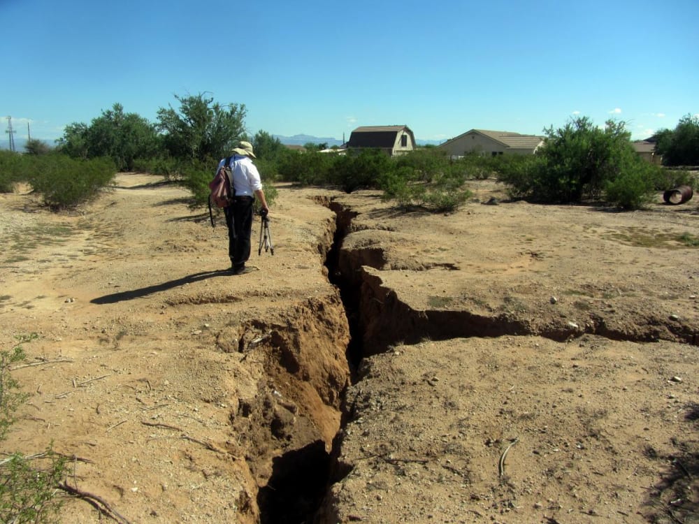 Earth fissure in residential area of Chandler Heights, Arizona, September 2013