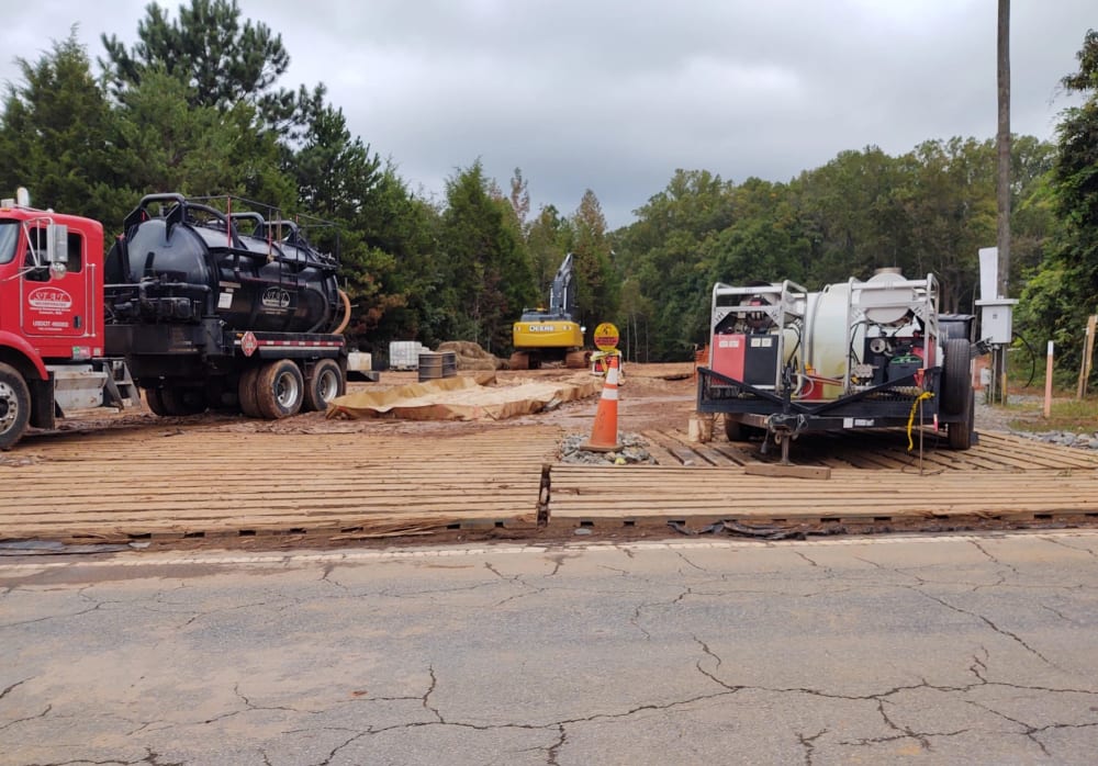 Contractors for Colonial Pipeline worked in 2020 at the site of a massive gas leak off Huntersville-Concord Road in Huntersville.