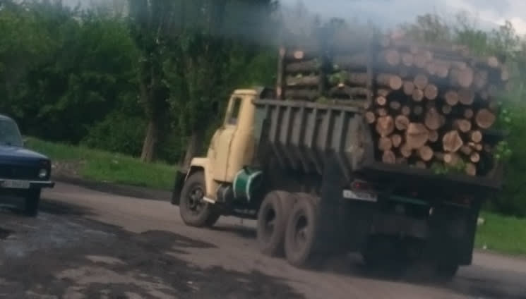 Cars loaded with wood in Khartsyzsk.