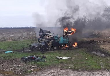 Tractor that exploded on a mine in the Chernihiv region.
