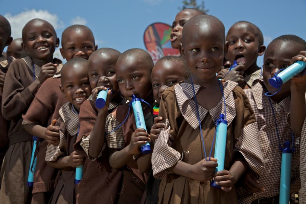 School children with LifeStraws