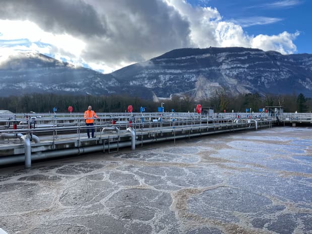 Frédéric Galley, an engineer at the Villette wastewater treatment plant in Geneva, looks over the bacterial treatment area.