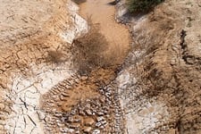 Fissure near Lucerne Lake along State Route 247, Mojave Desert, California.