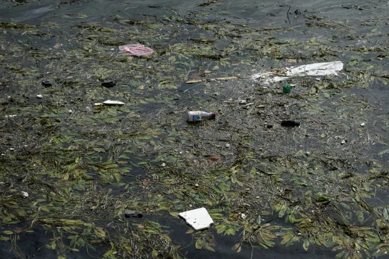 Pollution waste in the Seine river.