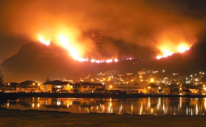 Muizenberg Fire in South Africa night, 2015