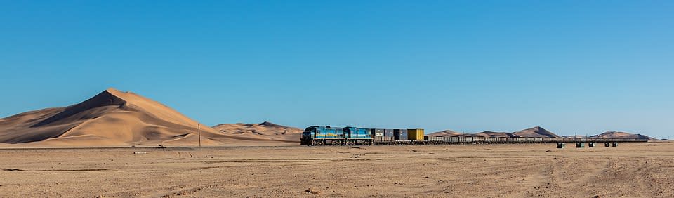 Railway line linking Walvis Bay and Swakopmund, part of the transport infrastructure supporting the region's port, mining, and industrial activity