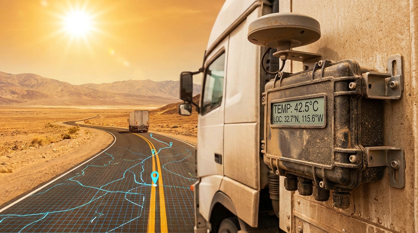 Capteur de temperature GPS installe dans un camion frigorifique - suivi de la chaine du froid en temps reel