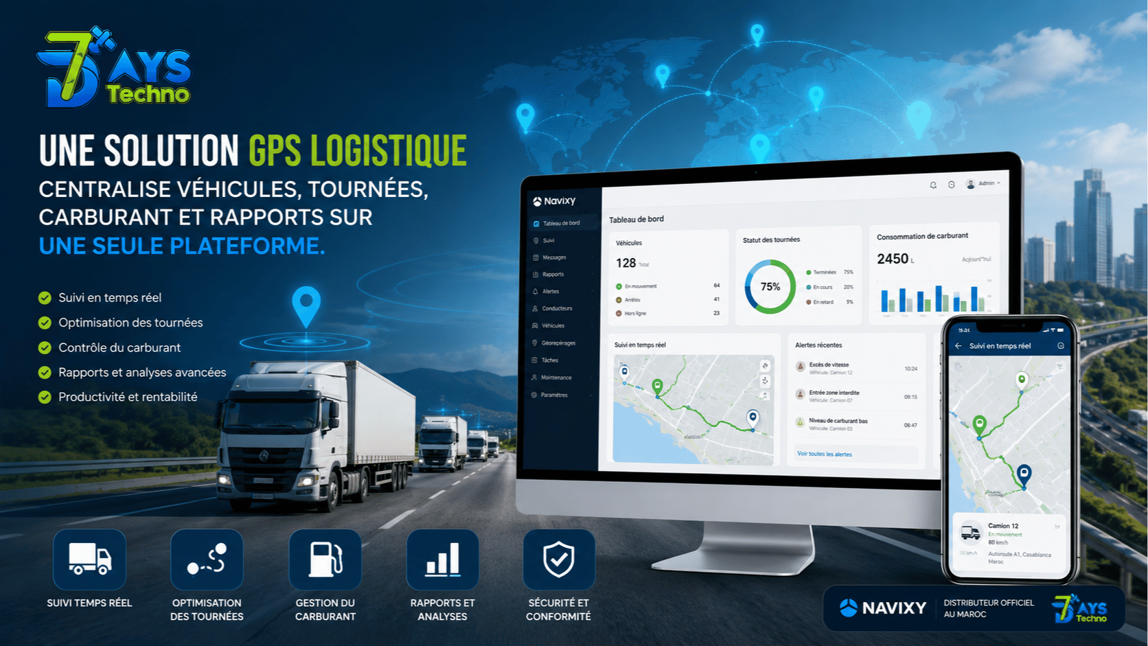 Solution GPS pour les entreprises logistiques - suivi de flotte en temps reel sur plateforme Navixy