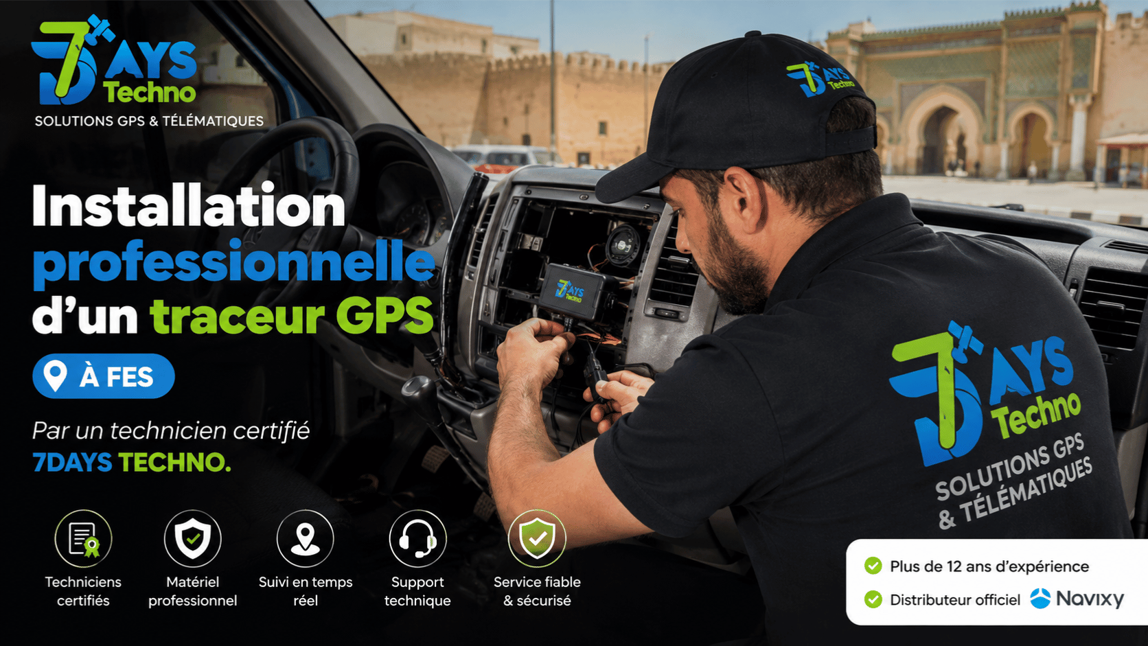 GPS Fes Maroc - installation d'un traceur GPS professionnel sur un vehicule d'entreprise a Fes