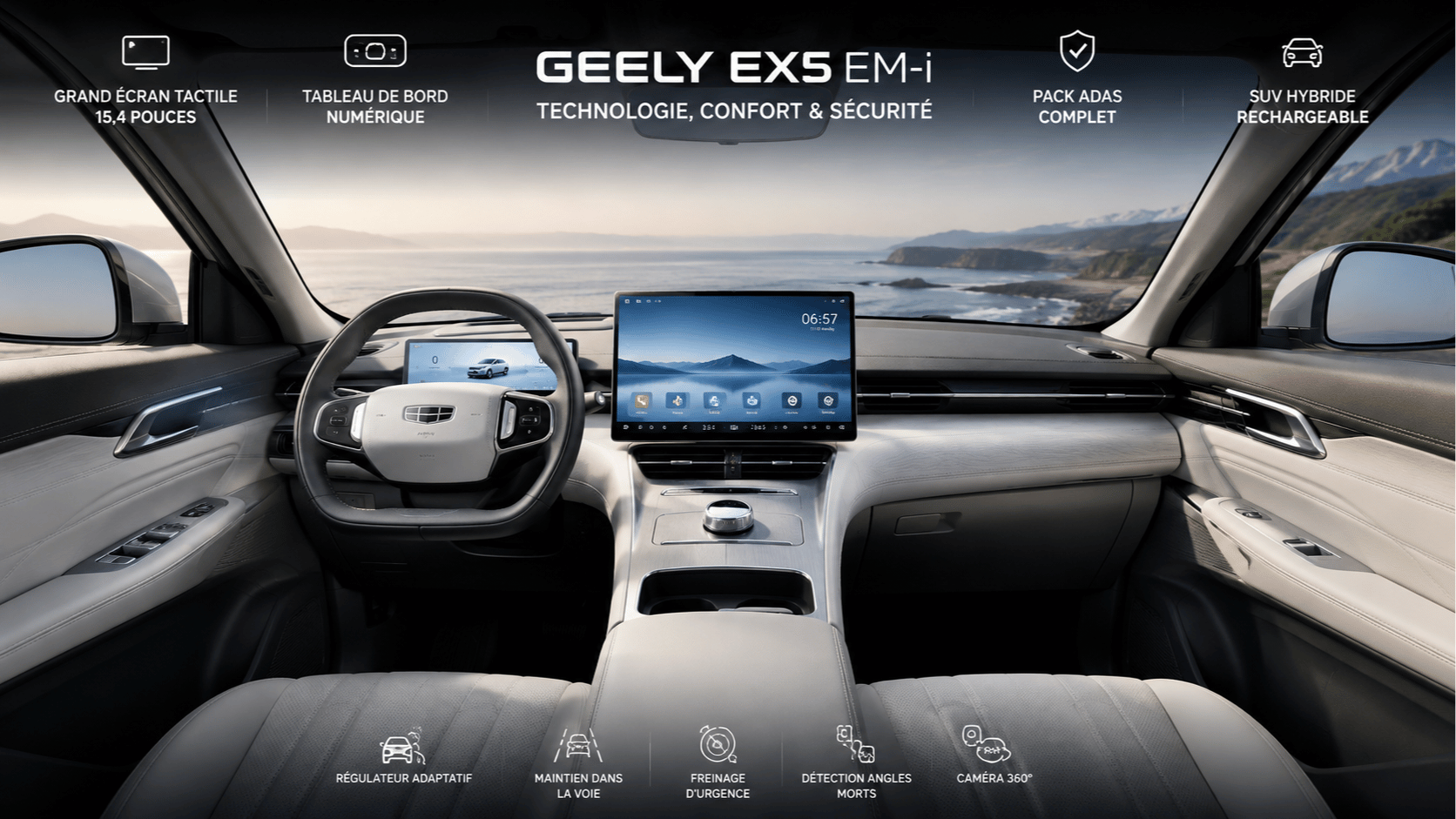Geely EX5 prix Maroc habitacle écran tactile technologies SUV hybride 2026