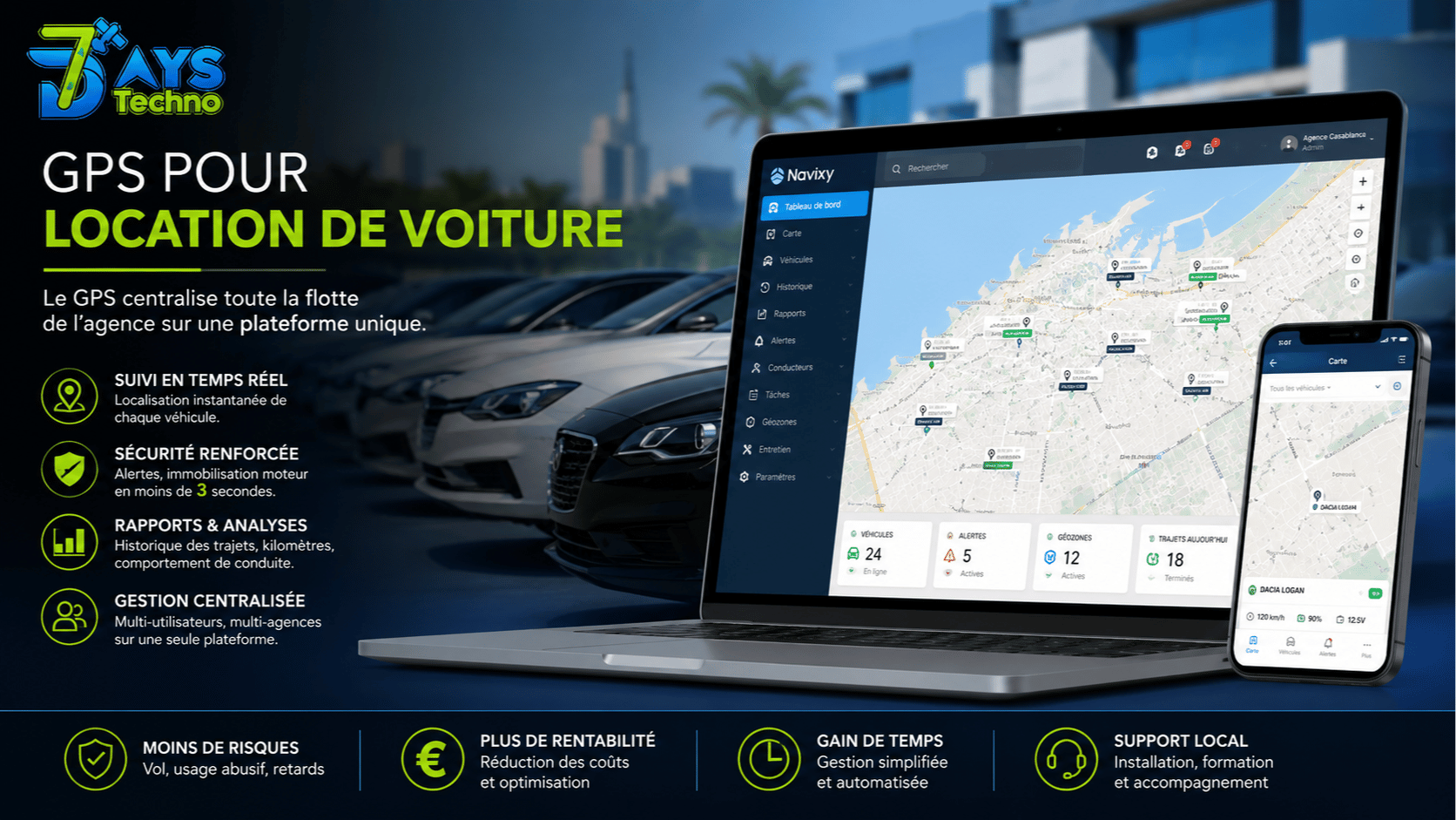GPS pour location de voiture - suivi en temps reel de la flotte d'une agence de location sur la plateforme Navixy