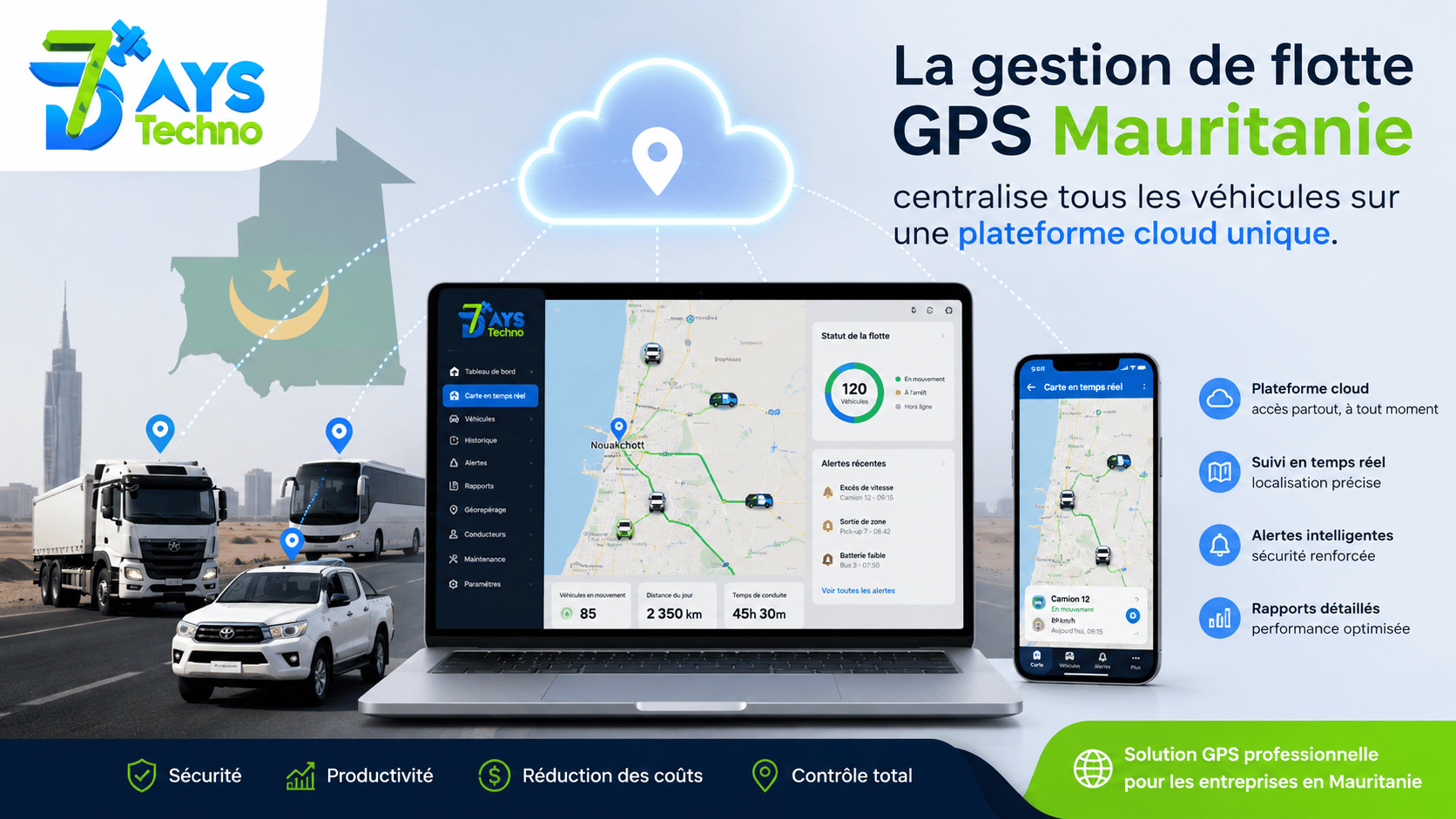 GPS Mauritanie - tableau de bord de gestion de flotte pour le transport, la logistique et le secteur minier