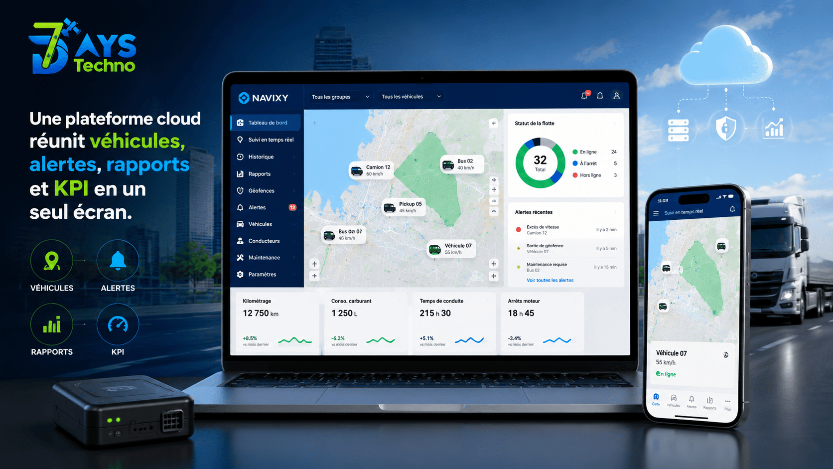 Logiciel GPS Mauritanie - plateforme cloud Navixy de gestion de flotte pour entreprises