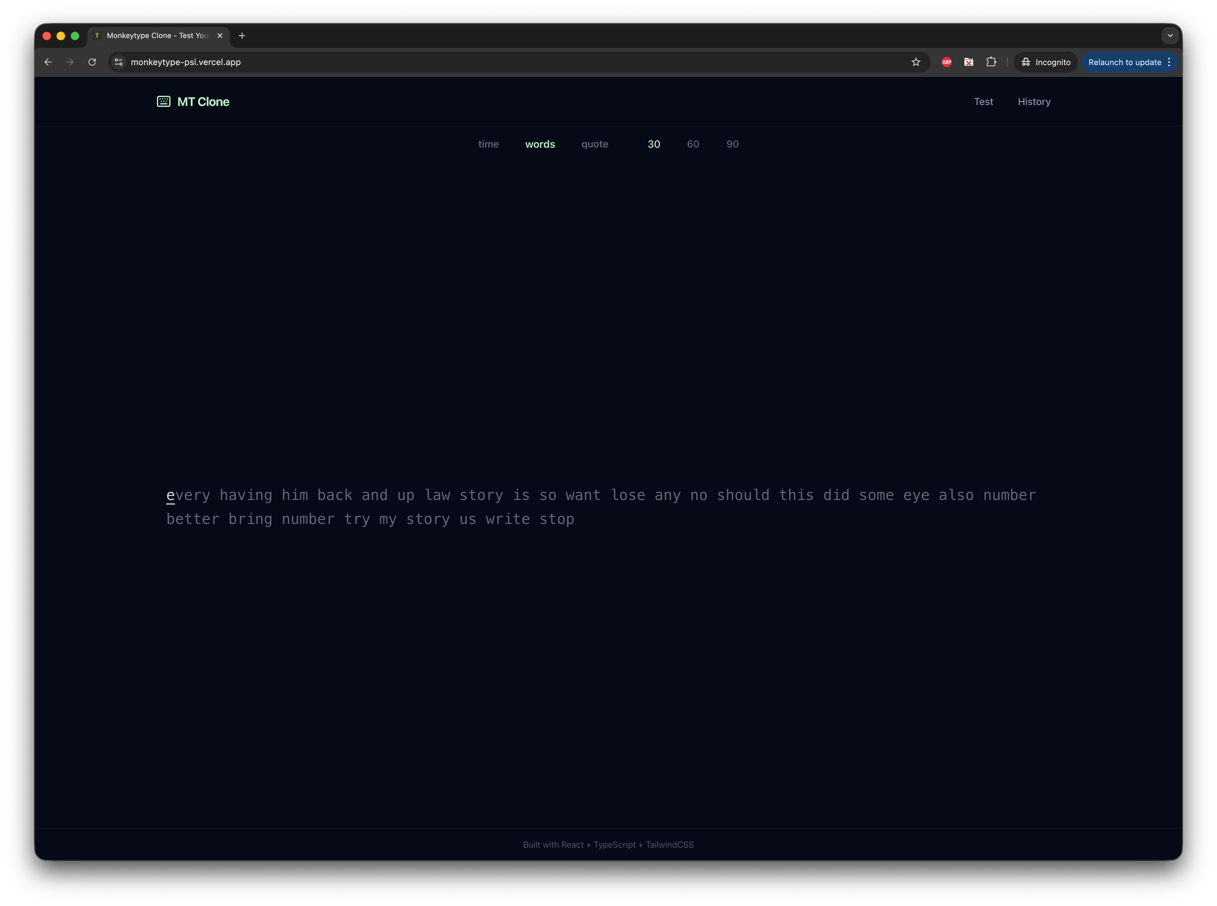 MonkeyType Clone