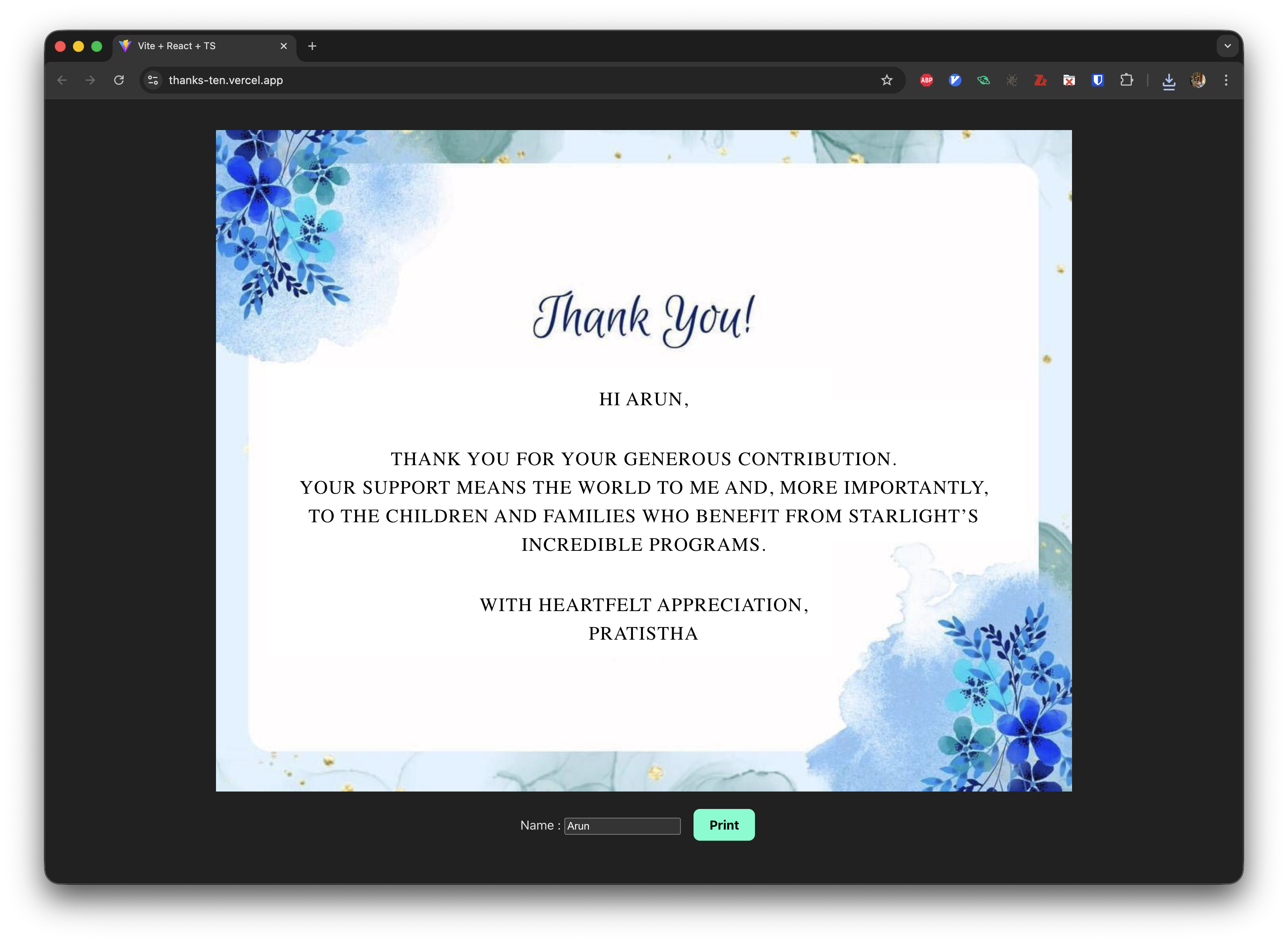 Thank you card generator