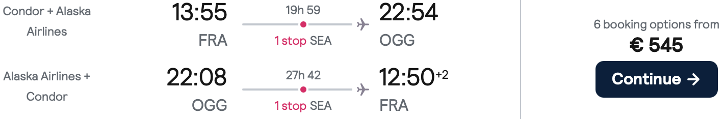 Germania - Hawaii: 545€