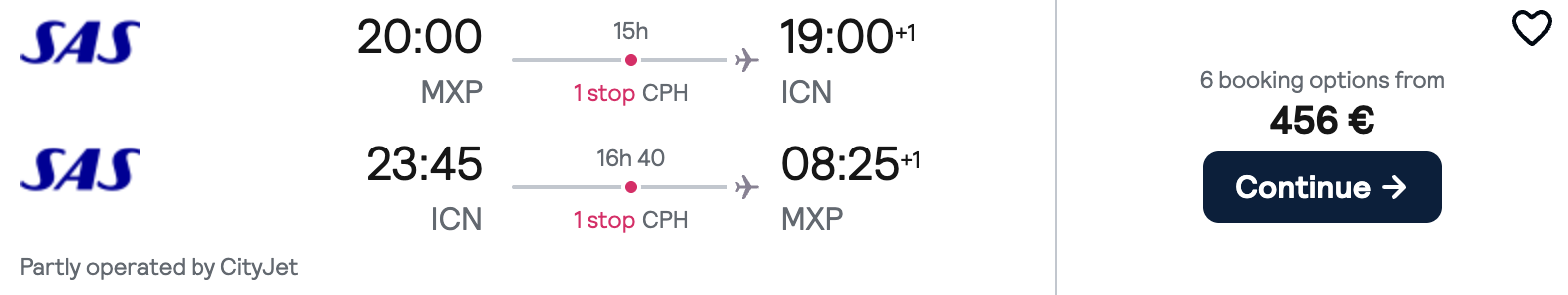 Milano - Seoul: 456€