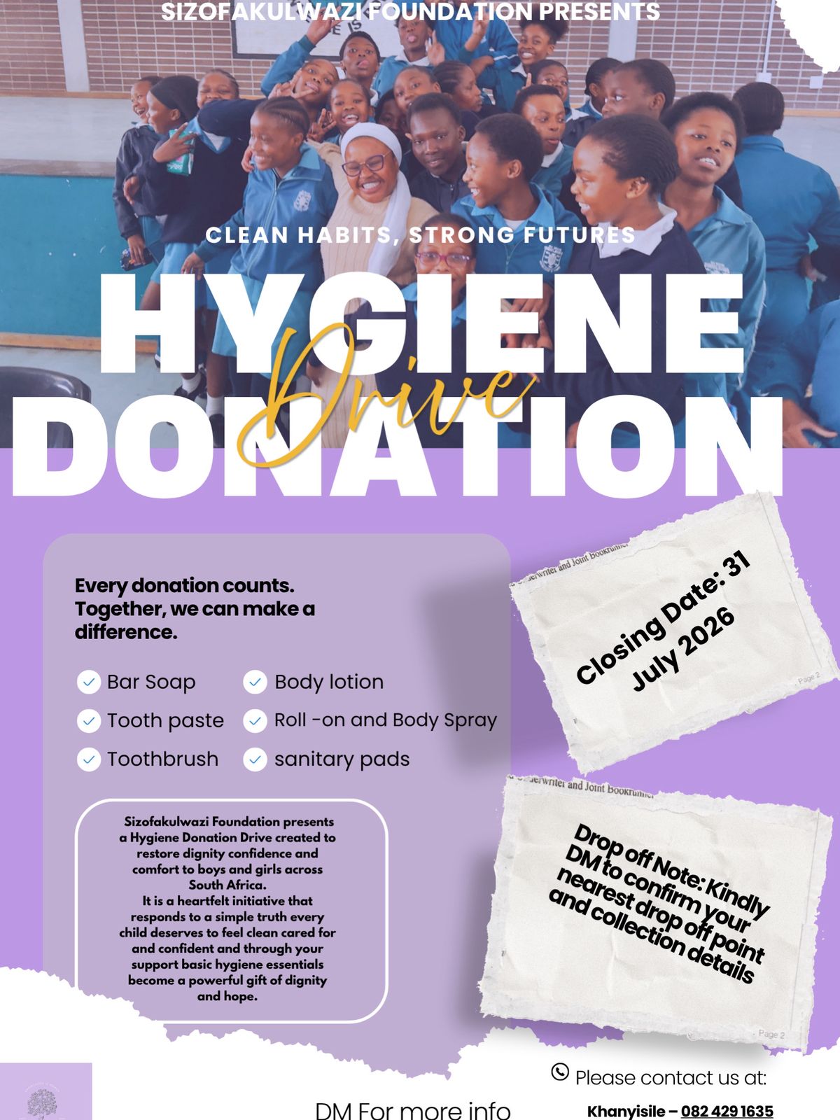 Hygiene Donation Drive – "Clean Habits, Strong Futures"