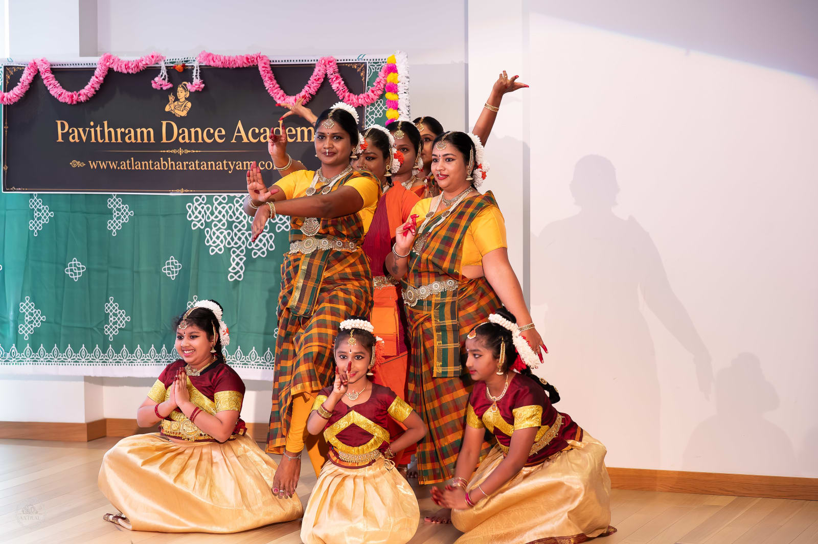 Indian classical dancers performing at Pavithram Dance Academy event