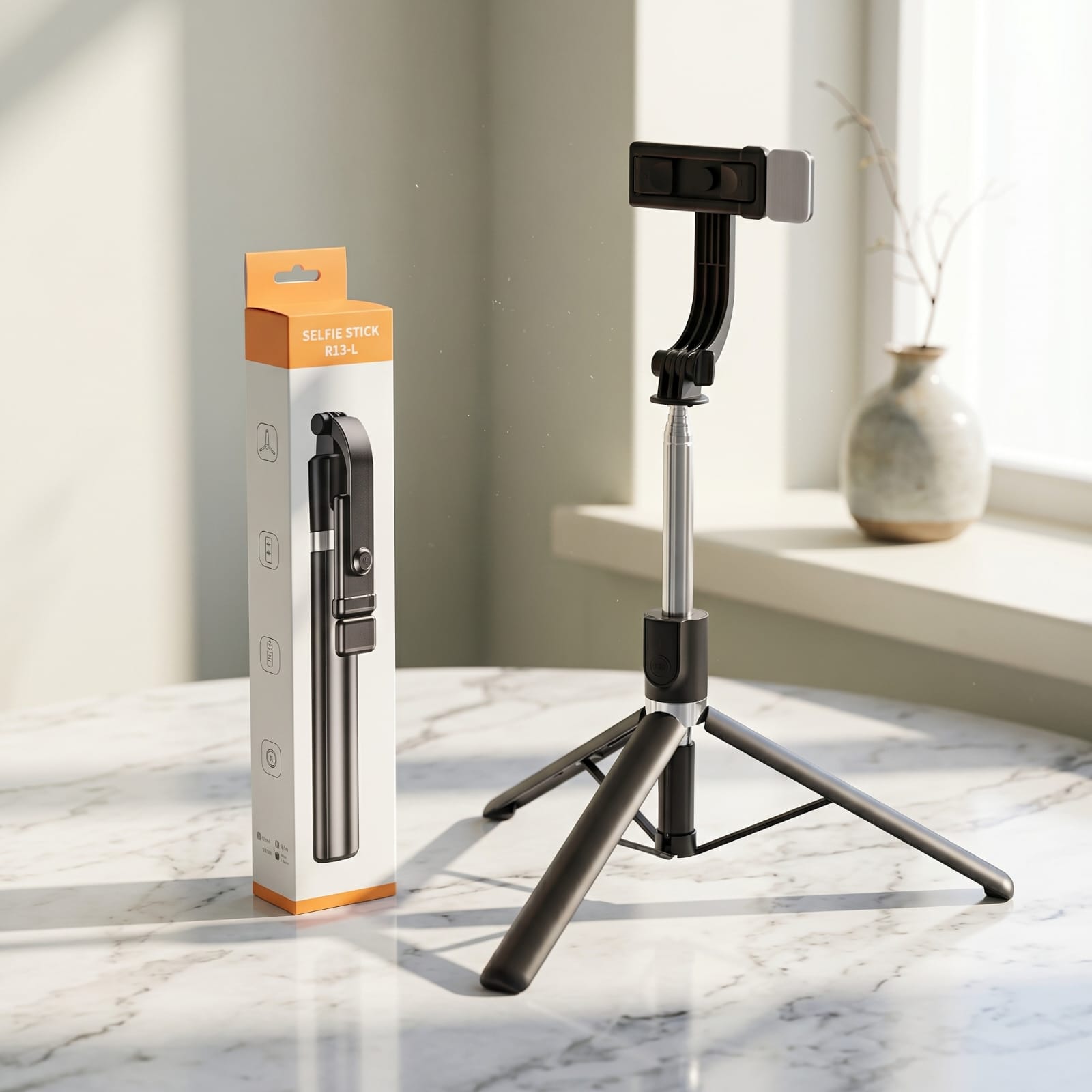 R1SL 4-in-1 Bluetooth Selfie Stick Tripod with LED Light & Remote