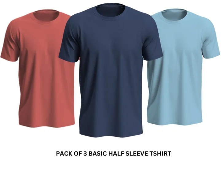 Pack of 3 Premium Half Sleeves Round Neck Plain Color T-Shirts for Men & Boys – Soft Comfortable Fabric