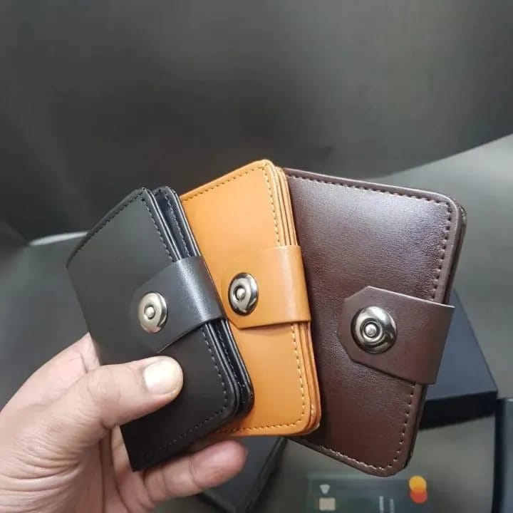 Boy's Leather Wallet Black Mustard Brown Snap Closure Compact Bifold Wallet for Kids & Teens