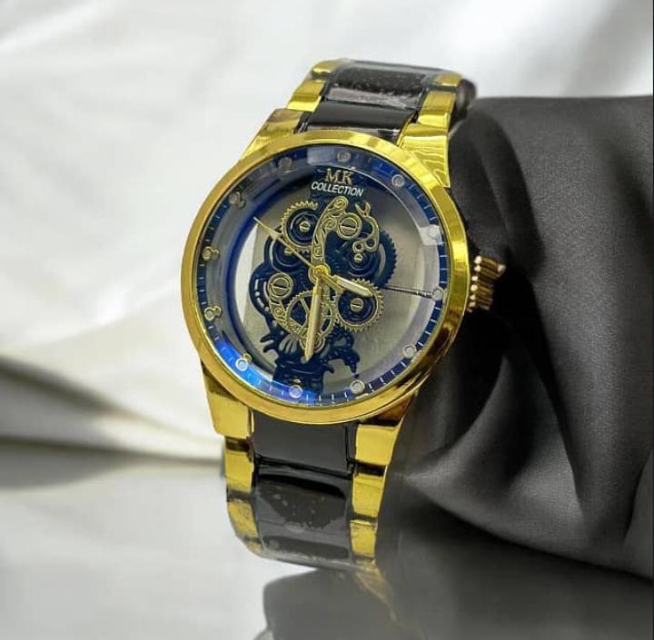 Men's Golden Black Stainless Steel Analogue Watch 30mm