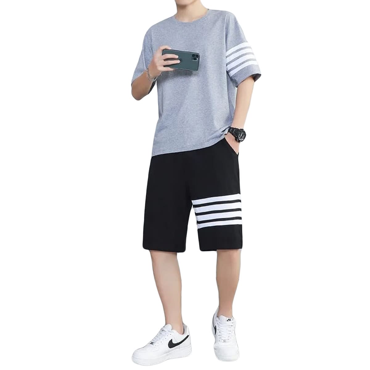 Men's 2 Piece Cotton Sports Suit Set Short Sleeve T-Shirt And Shorts Casual Summer Outfit