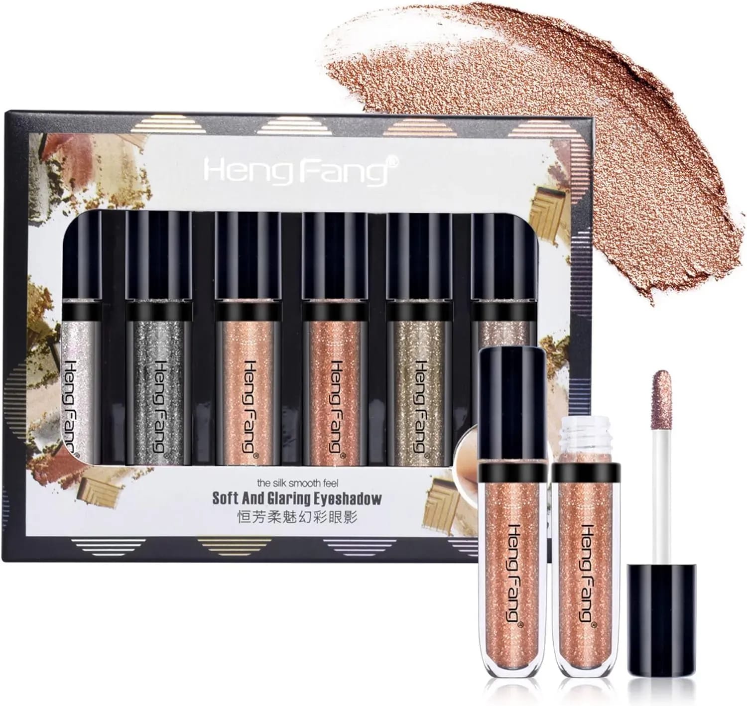 HENG FANG 6 Pcs Liquid Diamond Glitter Eyeshadows Set – Waterproof, Long-Lasting, Vibrant Colors with Lightweight Texture for Bold &amp; Sparkling Eye Makeup