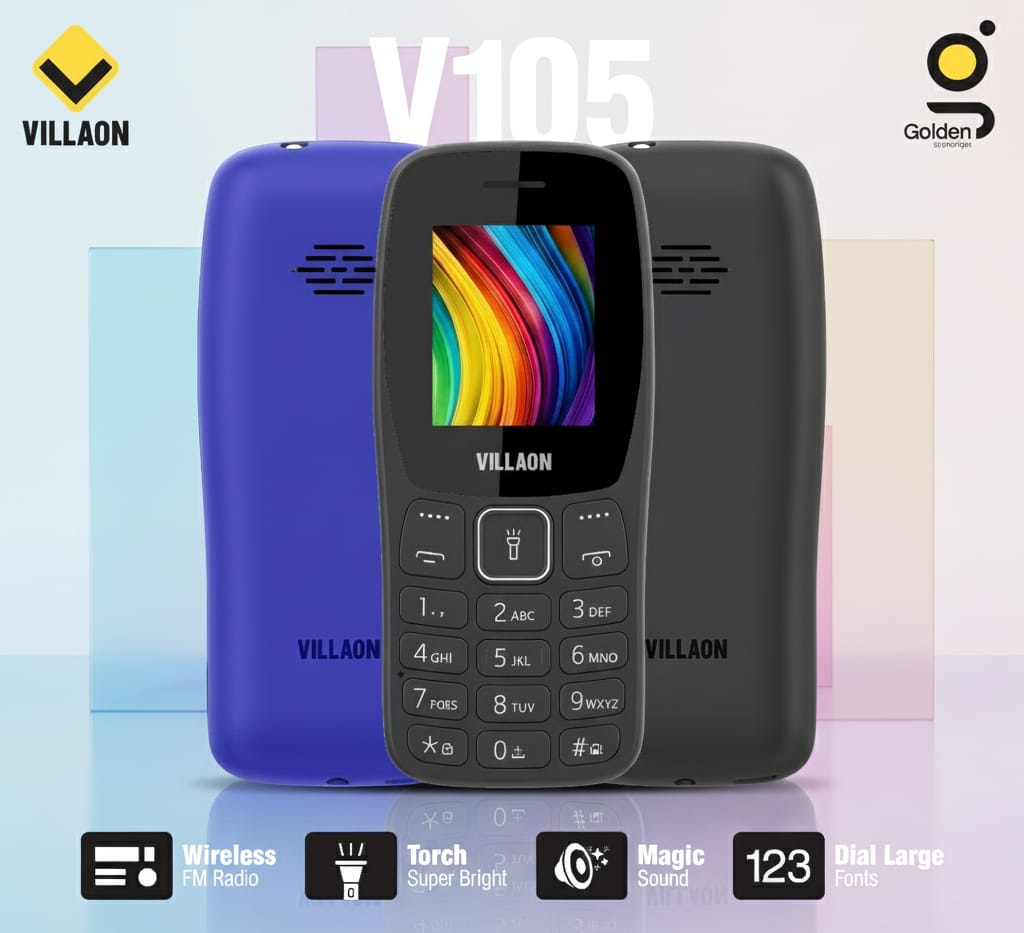 Villaon V105 Dual SIM Feature Phone – Ultra-Bright Torch, Wireless FM Radio, and Large Font Display for Enhanced Accessibility