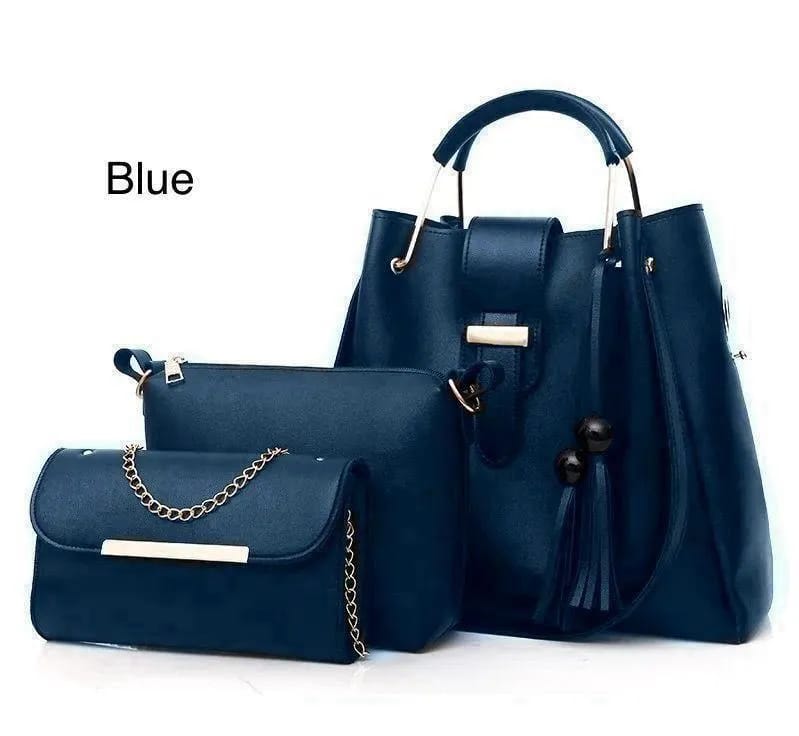 Women's Premium Blue PU Leather Hand Bag Set