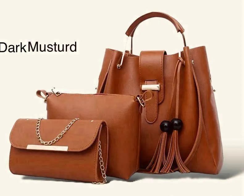 Women's Premium Dark Mustard PU Leather Hand Bag Set