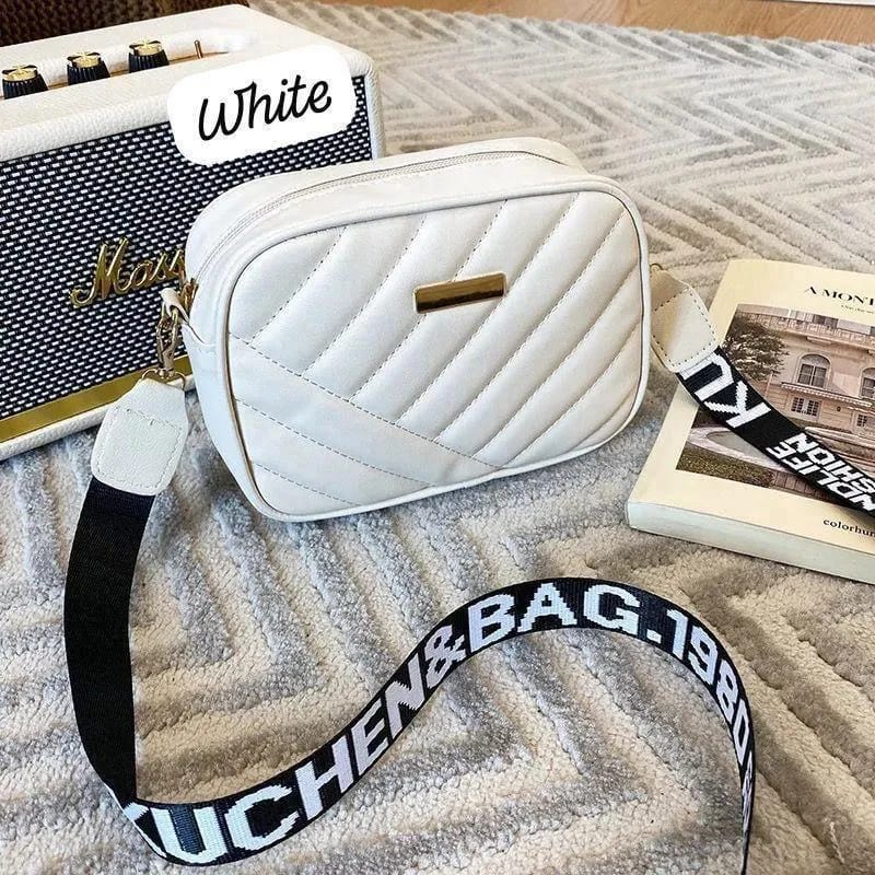 White Quilted Leather Crossbody Bag for Girls