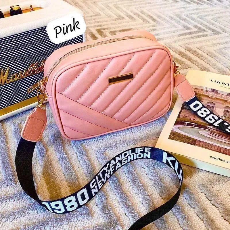 Pink Leather Crossbody Bag for Girls with Adjustable Strap