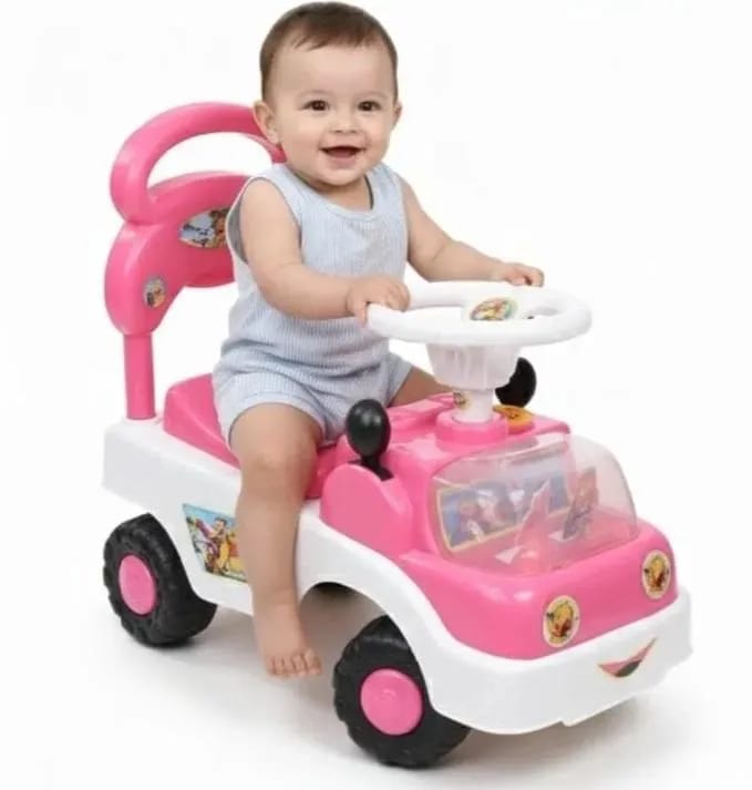 Pink Kids Riding Car with Music, Lights & Back Support