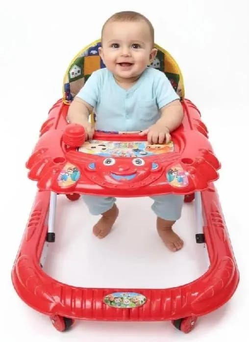 6-Wheel Baby Walker with Iron Frame & 5-Level Height Adjustment