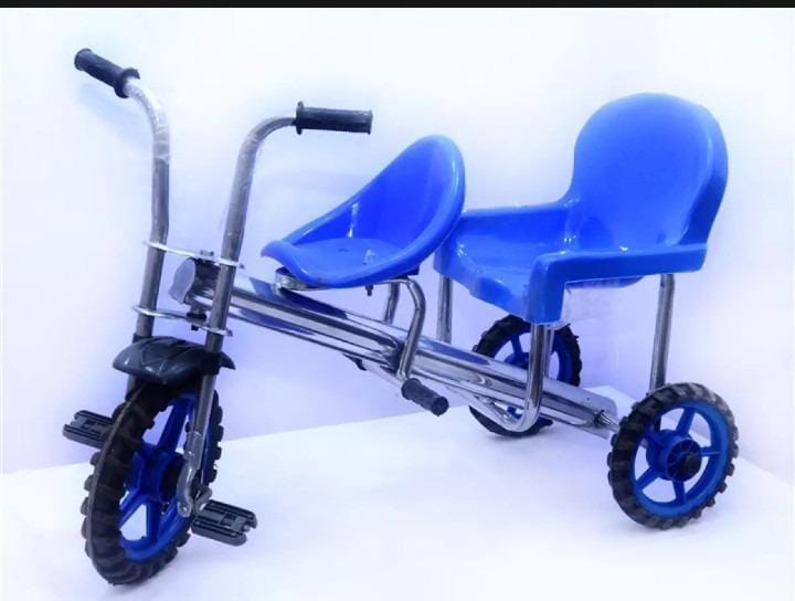 Blue Double Seat Kids Tricycle with Easy-Grip Handles