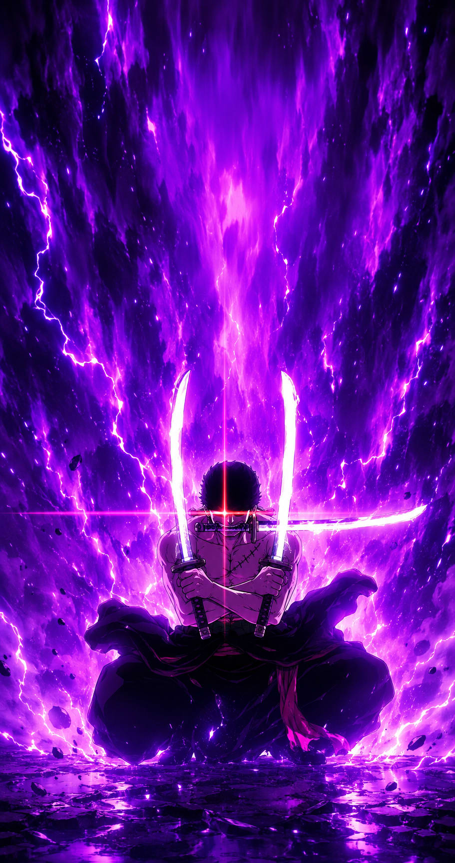 Roronoa Zoro Purple Aura 4K Anime Wallpaper