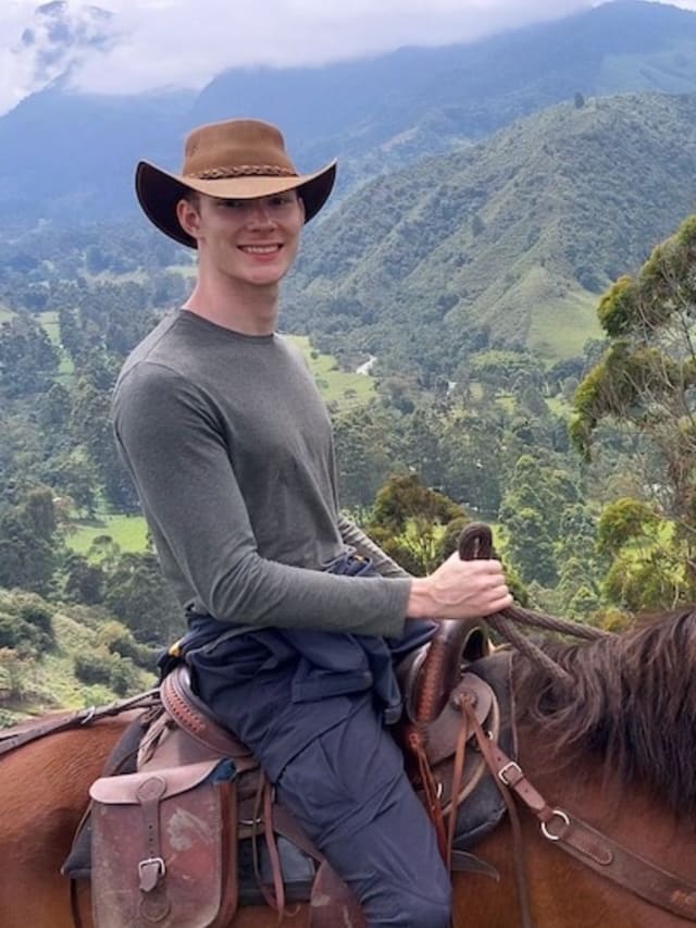 on horse with view