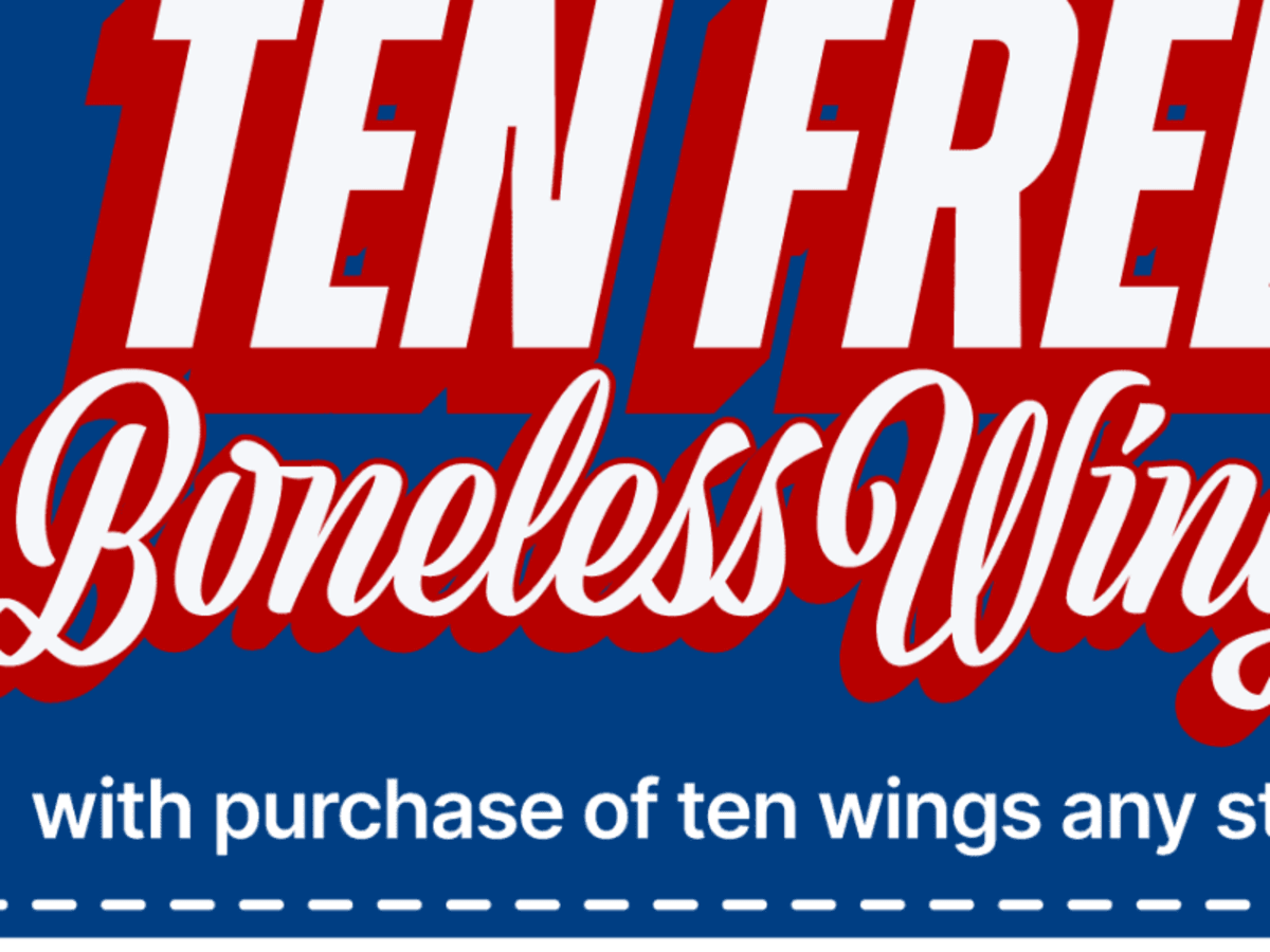 Buy 10 Wings, Get 10 Boneless Wings Free - Rewards Members Only