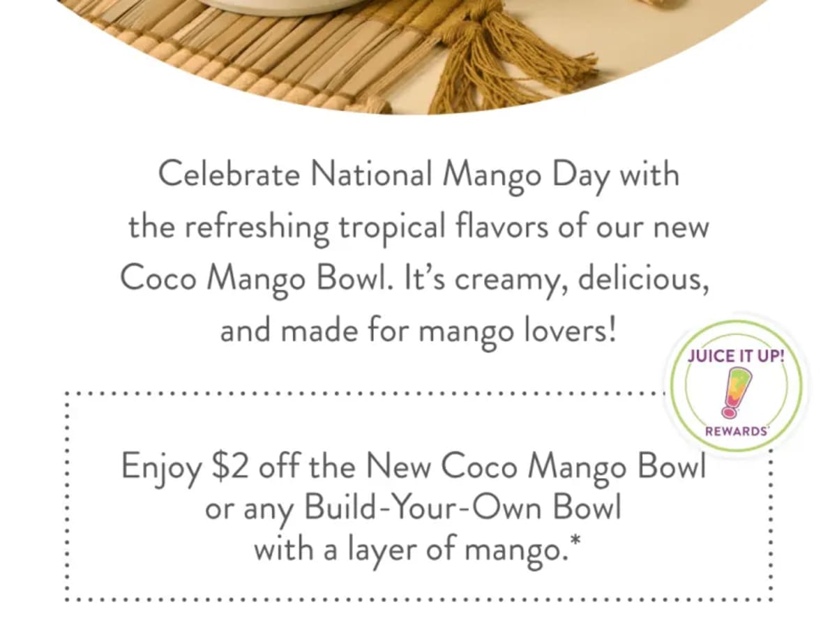 $2 Off Coco Mango Bowl - National Mango Day