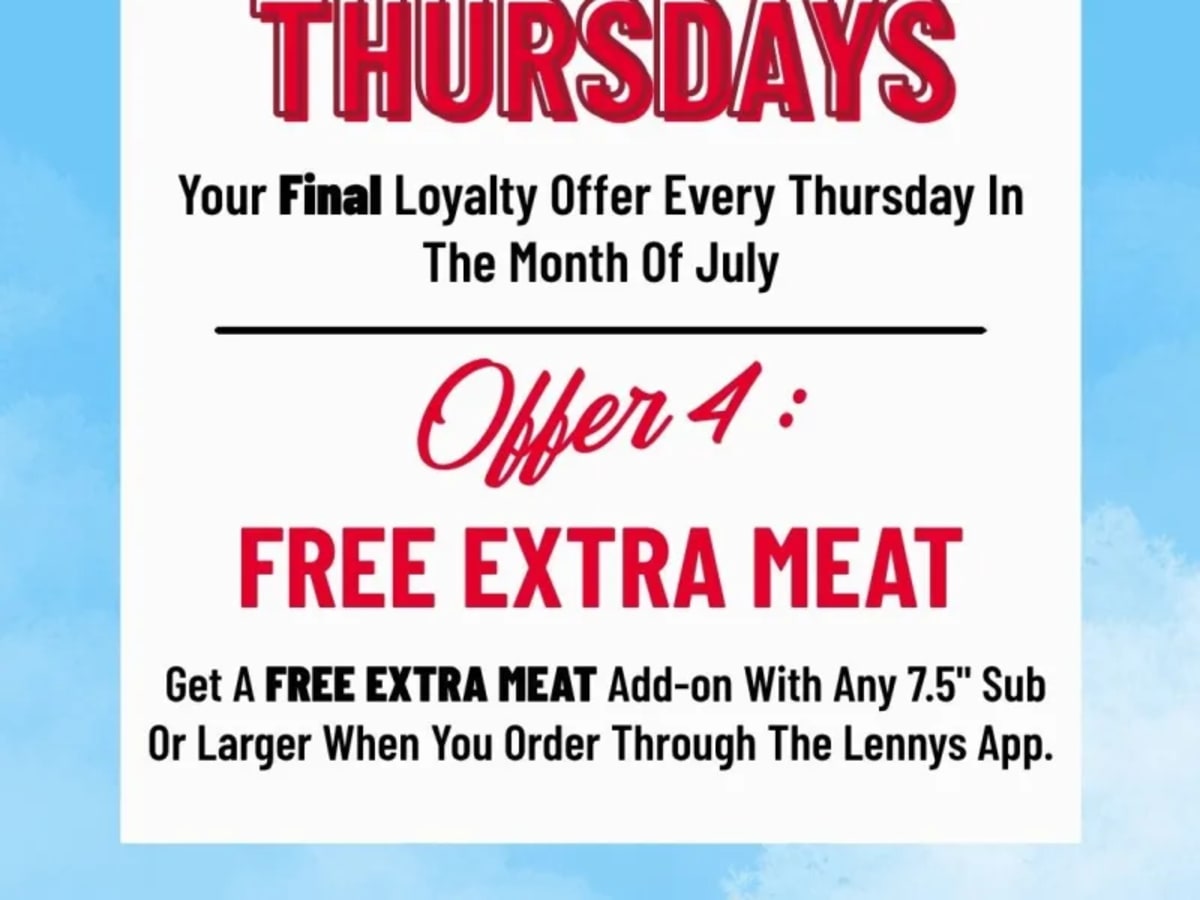 Free Extra Meat with 7.5" Sub or Larger - Rewards Members Only