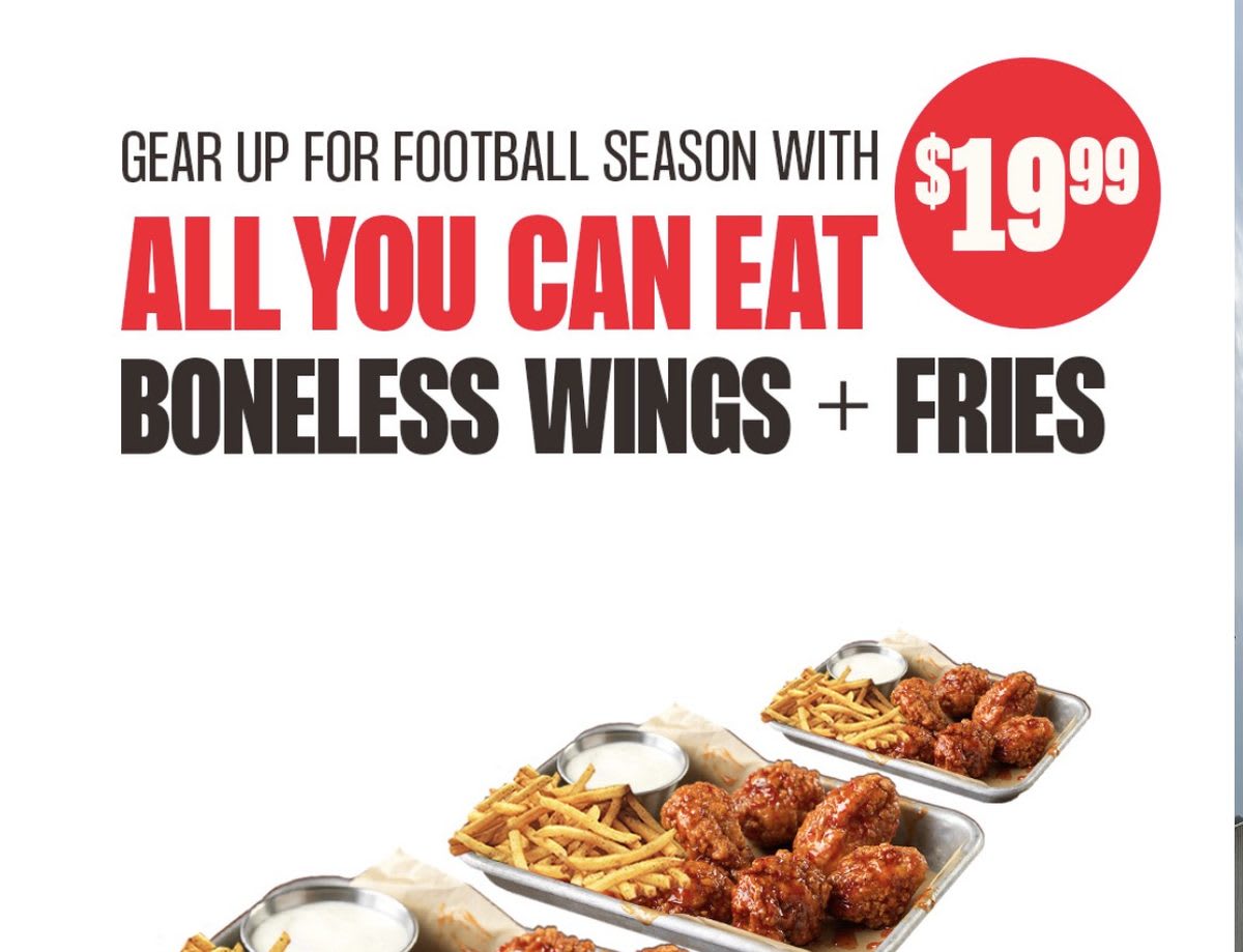 $19.99 All You Can Eat Wings + Fries