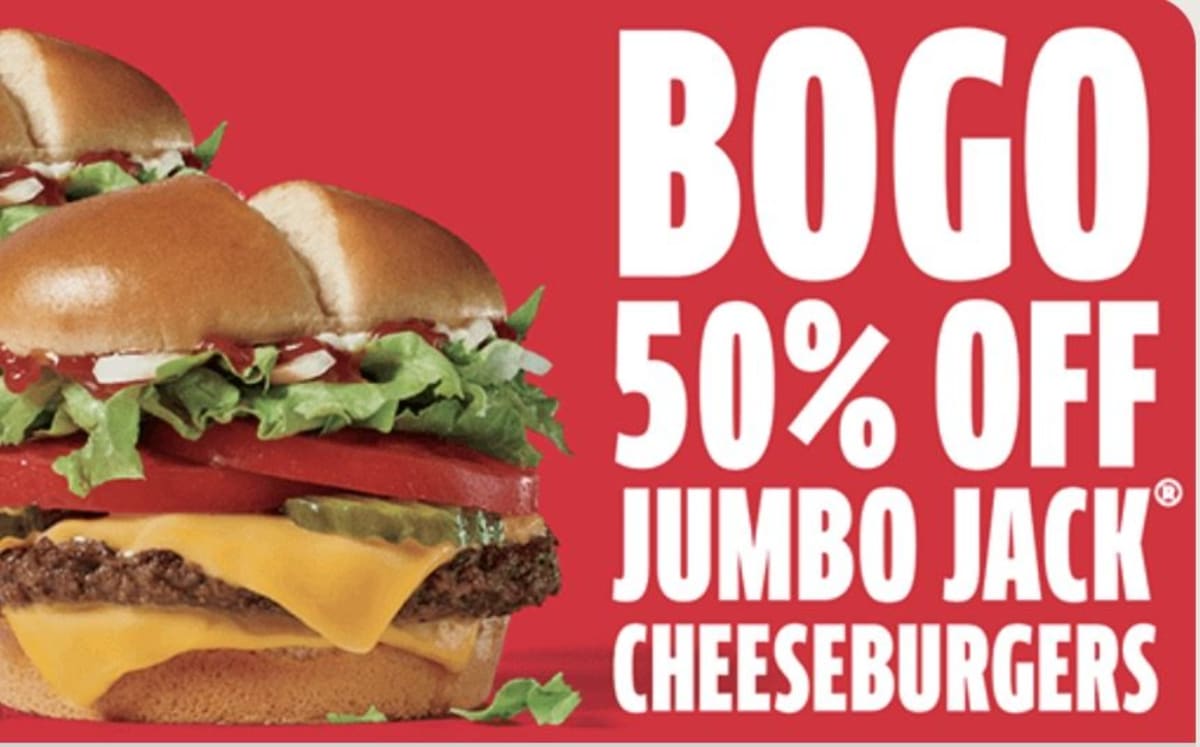 BOGO 50% Off Jumbo Jack Cheeseburgers