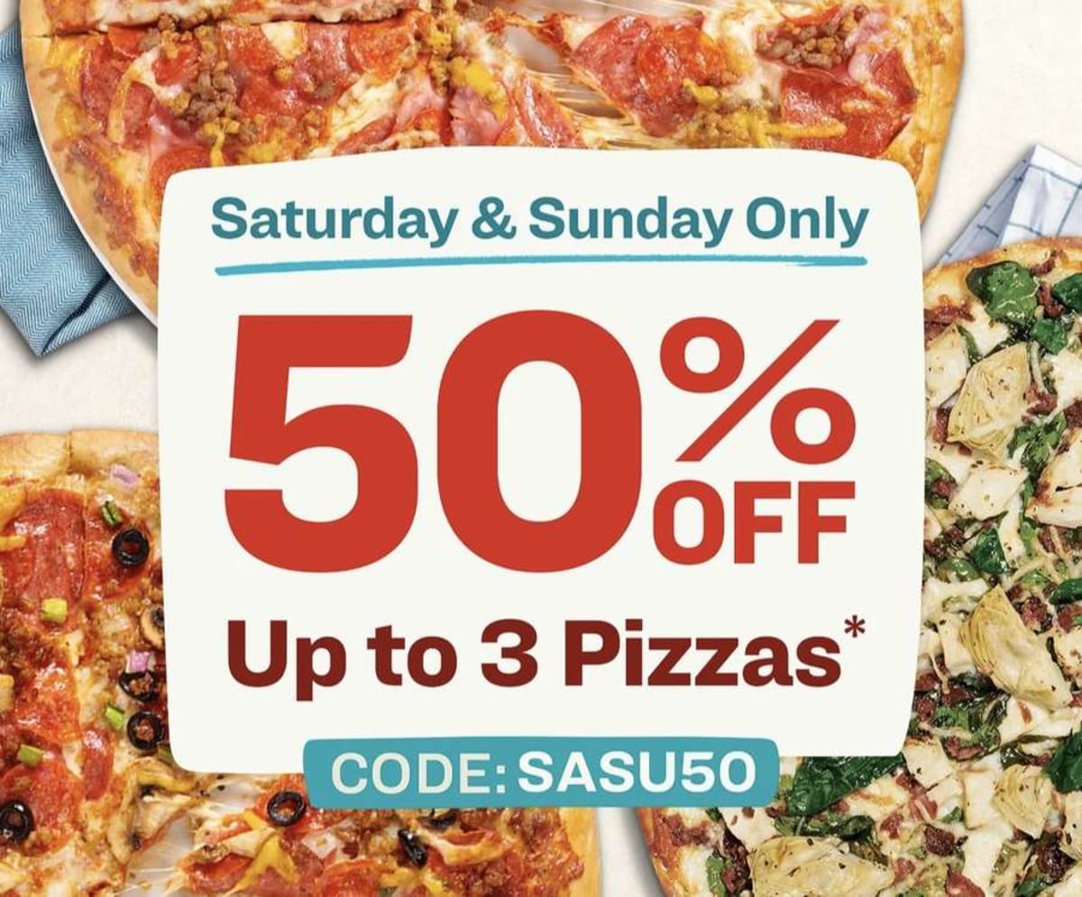 50% Off Up to 3 Pizzas (Weekends)