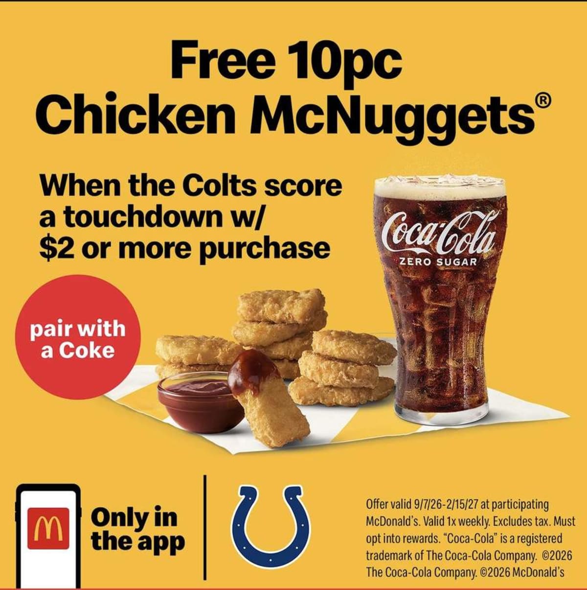 Free 10pc McNuggets When Colts Score a TD