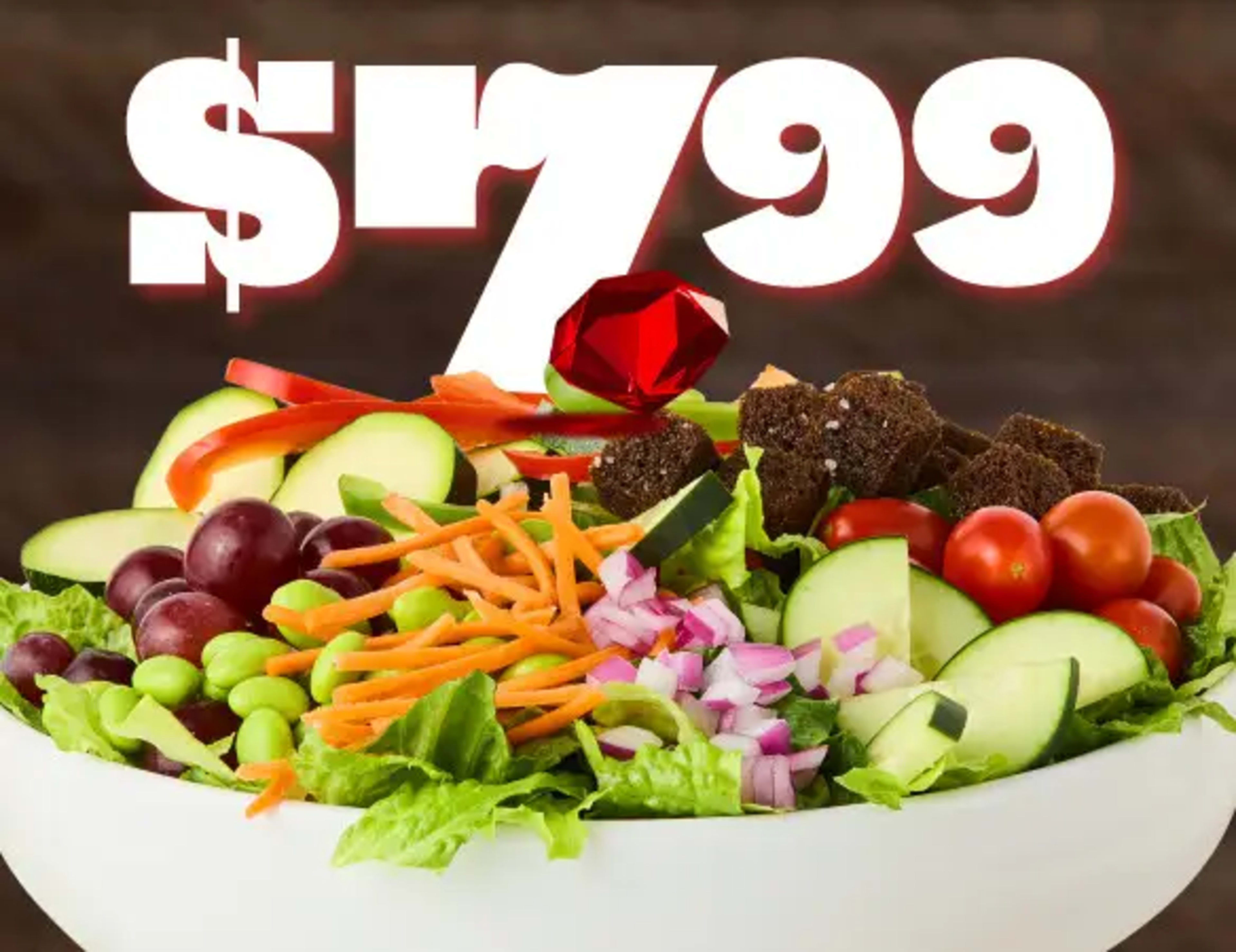 Wednesday: $7.99 Garden Bar Lunch & Ribs Dinner